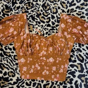 NWOT Brown Top with Pink Floral Small